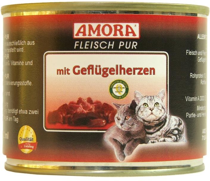 Amora Cat Fleisch Pur Adult mit Geflügelherzen 6 x 200 g