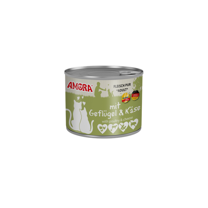 AMORA Cat Fleisch Pur Adult mit Geflügel & Käse 6 x 200 g