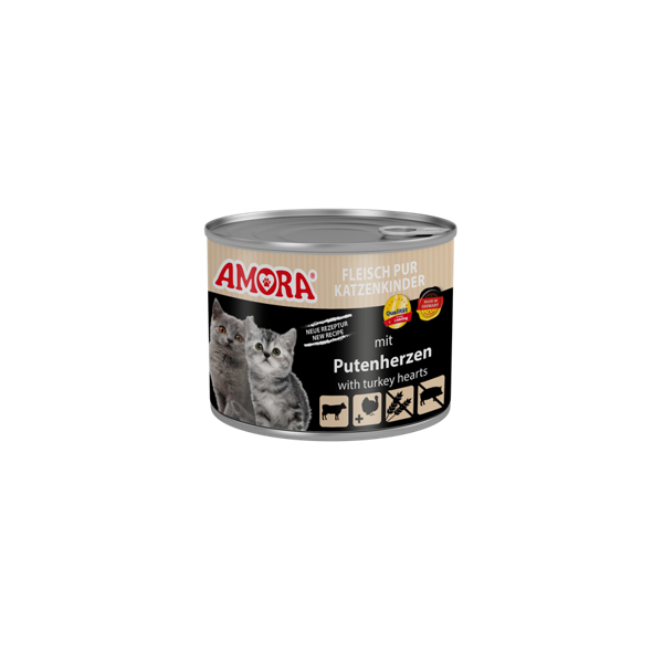 AMORA Cat Fleisch Pur Katzenkinder mit Putenherzen 6 x 200 g