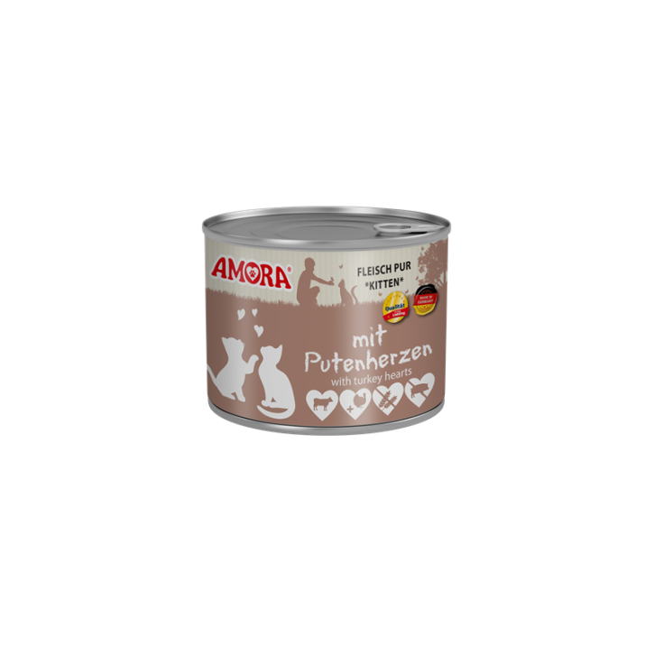 AMORA Cat Fleisch Pur Kitten mit Putenherzen 6 x 200 g