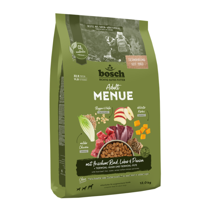 Bosch Dog Menue Adult mit Rind, Leber & Pansen 2,4 kg oder 12 kg (SPARTIPP: unsere Staffelpreise)
