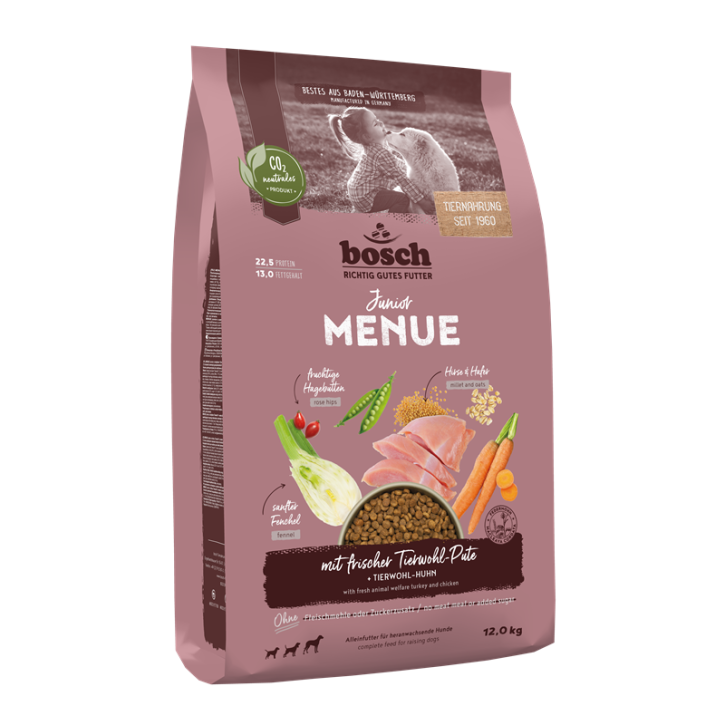 Bosch Dog Menue Junior mit Tierwohl Pute 2,4 kg oder 12 kg (SPARTIPP: unsere Staffelpreise)