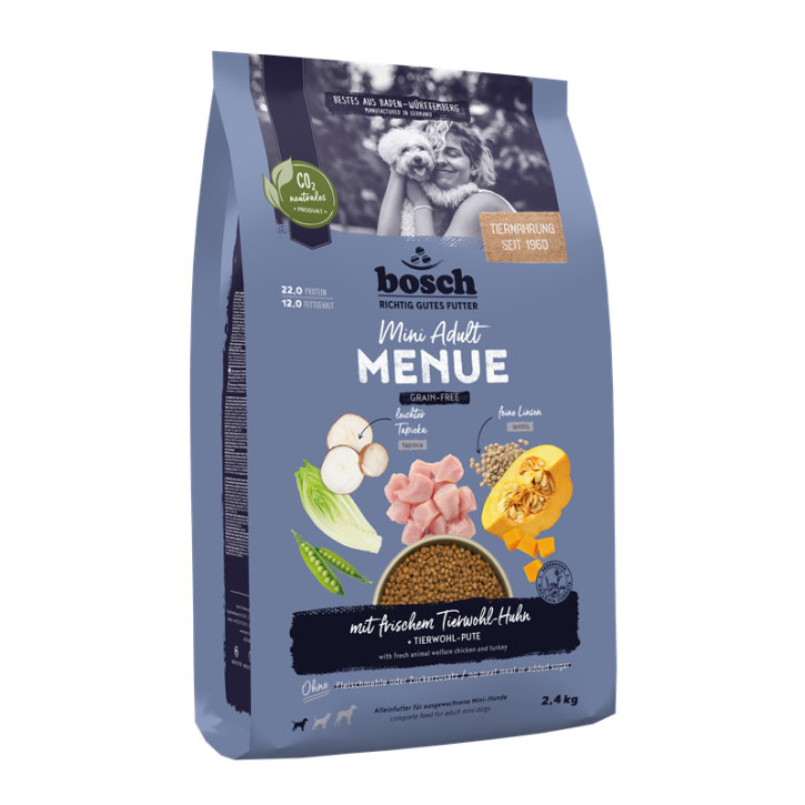 Bosch Dog Menue Mini Adult mit Tierwohl Huhn 2,4 kg (SPARTIPP: unsere Staffelpreise)