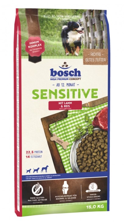 Bosch Sensitive Lamm & Reis 3 kg oder 15 kg (SPARTIPP: unsere Staffelpreise)
