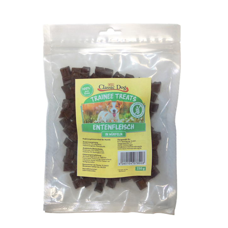 Classic Dog Snack Trainee Treats Entenfleisch in Würfeln 250 g oder 500 g