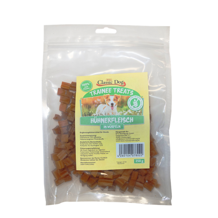 Classic Dog Snack Trainee Treats Hühnerfleisch in Würfeln 250 g oder 500 g