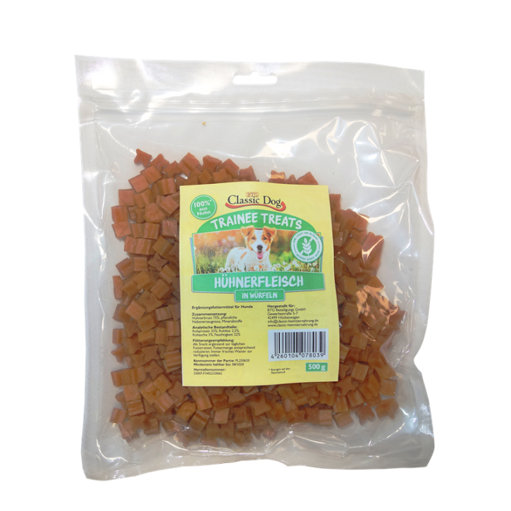 Classic Dog Snack Trainee Treats Hühnerfleisch in Würfeln 6 x 500 g