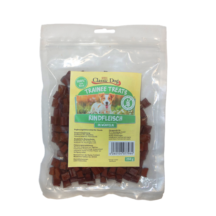 Classic Dog Snack Trainee Treats Rindfleisch in Würfeln 250 g oder 500 g
