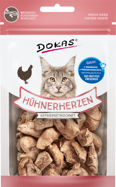 Dokas Cat Snack Hühnerherzen 6 x 15 g