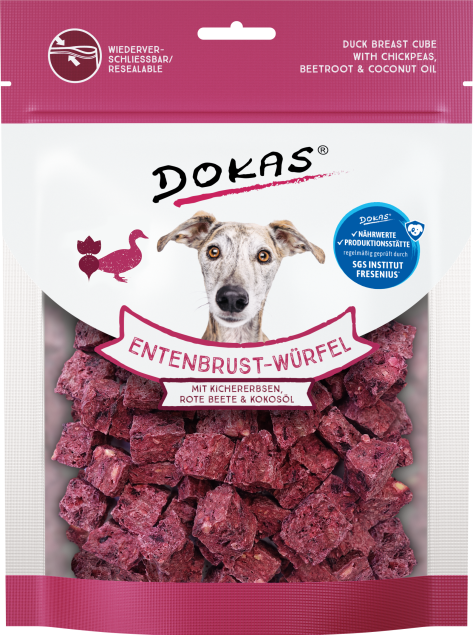 Dokas Dog Entenbrust Würfel mit Kichererbsen 8 x 150 g