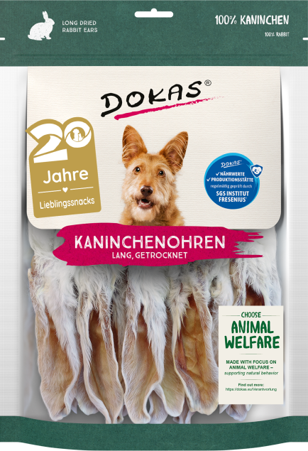 Dokas Dog Kaninchenohren mit Fell getrocknet 7 x 180 g