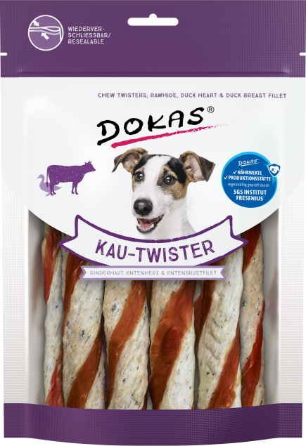 Dokas Dog Kau-Twister Rinderhaut, Entenherz & Entenbrust 9 x 200 g