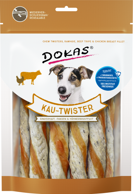 Dokas Dog Kau-Twister Rinderhaut, Pansen & Hühnerbrust 9 x 200 g