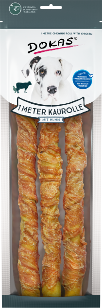 Dokas Dog Kaurolle aus Rinderhaut mit Huhn 8 x 315 g