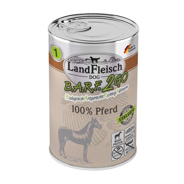 LandFleisch B.A.R.F. 2GO Exklusiv 100% vom Pferd 6 x 400 g