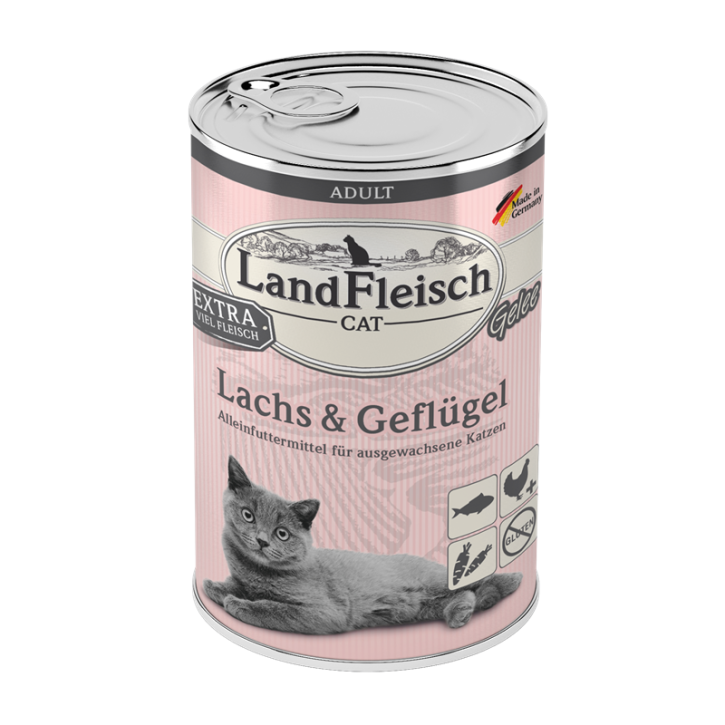 LandFleisch Cat Adult Gelee mit Lachs und Geflügel 12 x 400 g