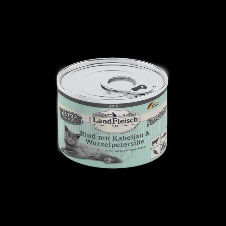 LandFleisch Cat Adult Pastete mit Rind, Kabeljau und Wurzelpetersilie 12 x 195 g