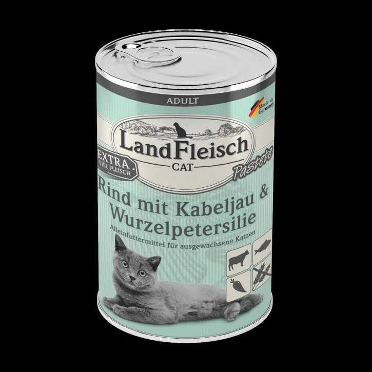 LandFleisch Cat Adult Pastete mit Rind, Kabeljau und Wurzelpetersilie 12 x 400 g