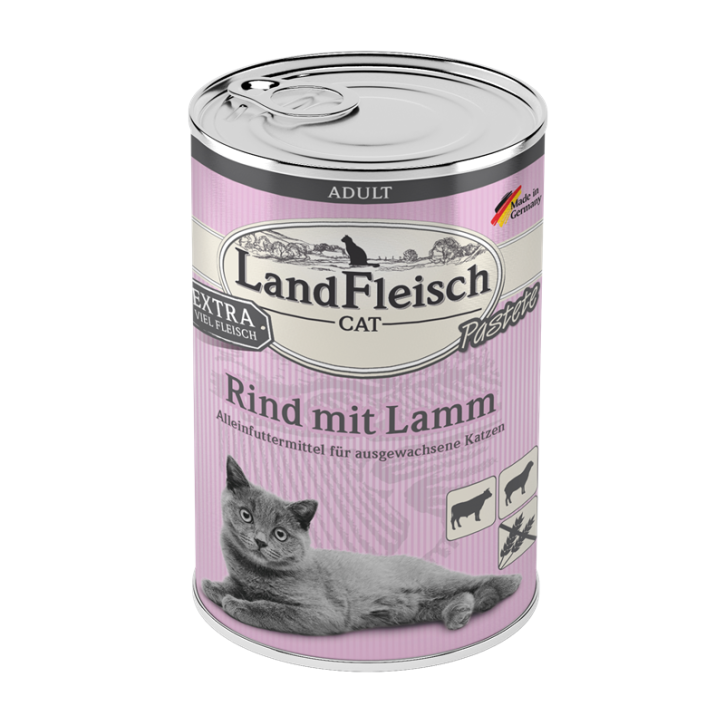 LandFleisch Cat Adult Pastete mit Rind mit Lamm 12 x 400 g
