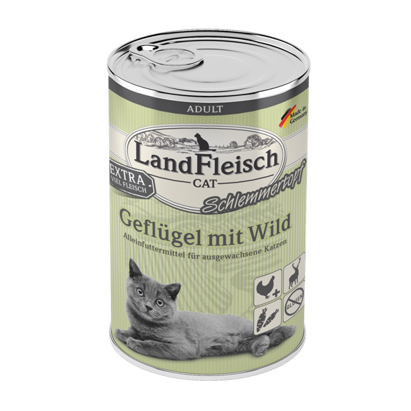 LandFleisch Cat Adult Schlemmertopf Geflügel mit Wild 12 x 400 g