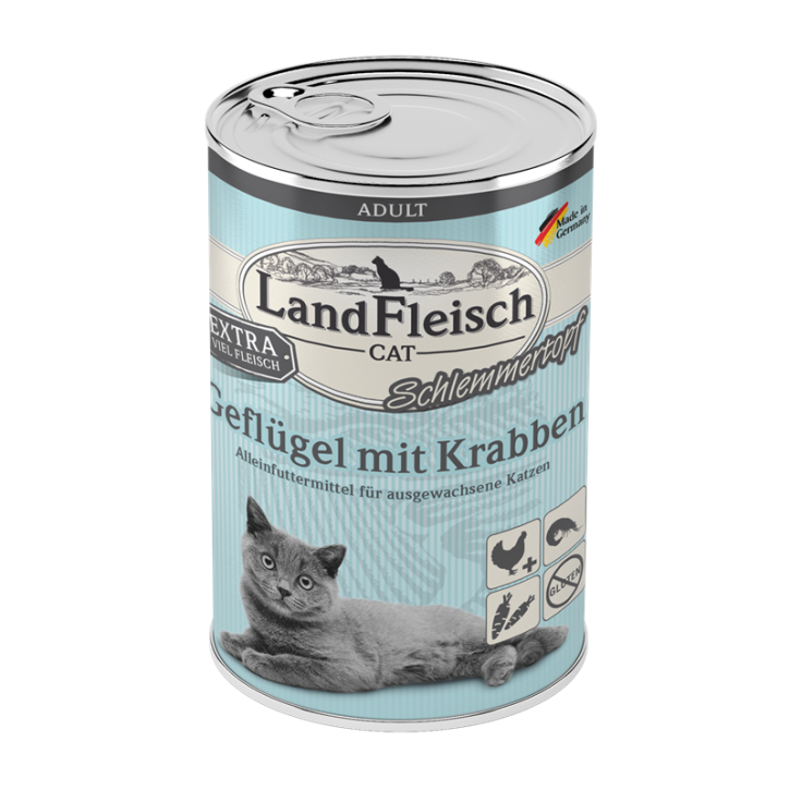LandFleisch Cat Adult Schlemmertopf mit Geflügel und Krabben 12 x 400 g