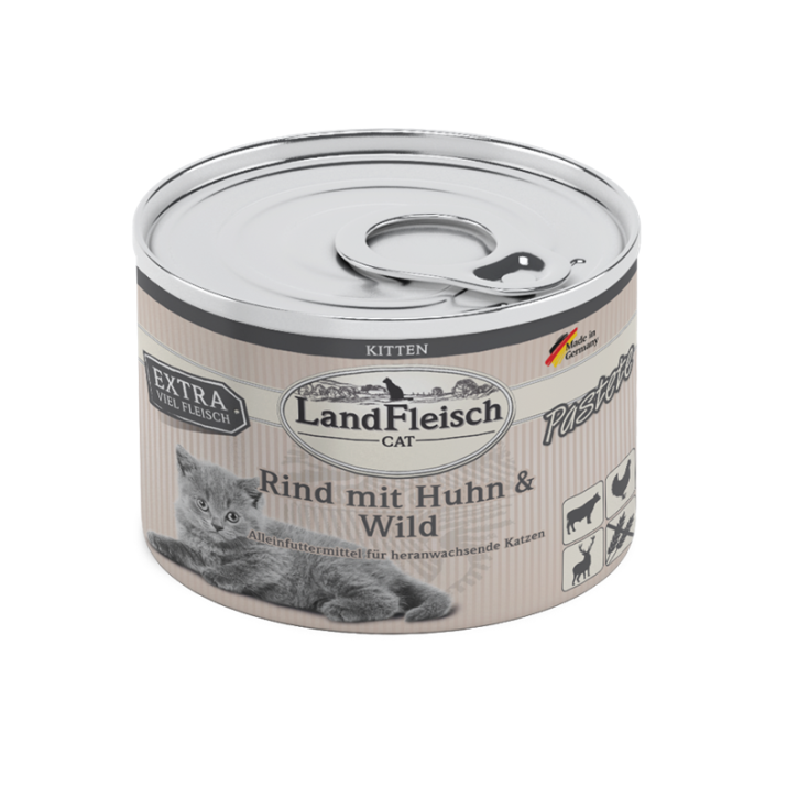 LandFleisch Cat Kitten Pastete Rind, Huhn und Wild 12 x 195 g