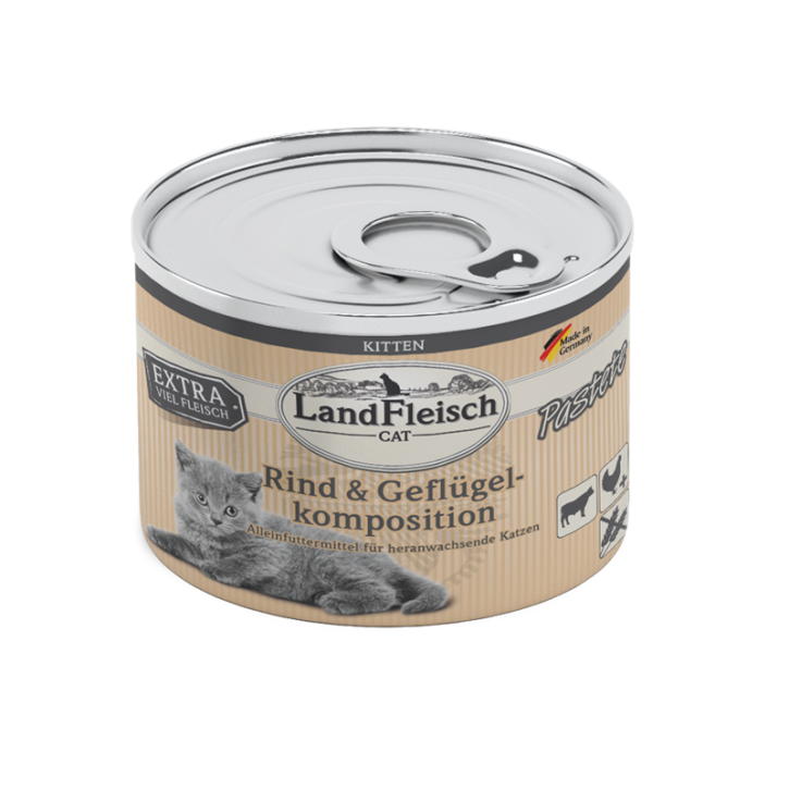 LandFleisch Cat Kitten Pastete Rind und Geflügelkomposition 12 x 195 g