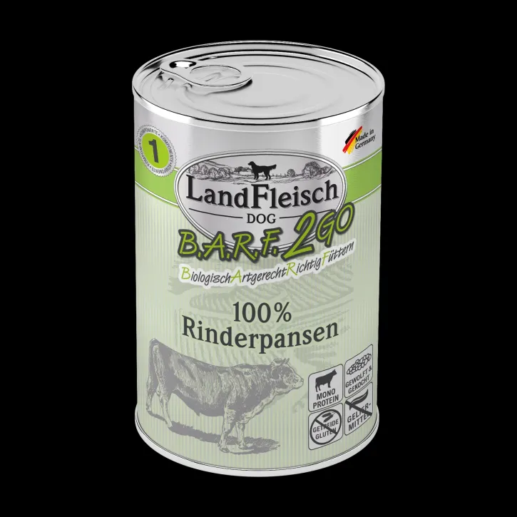 LandFleisch Dog BARF2GO 100% aus Rinderpansen 6 x 400 g