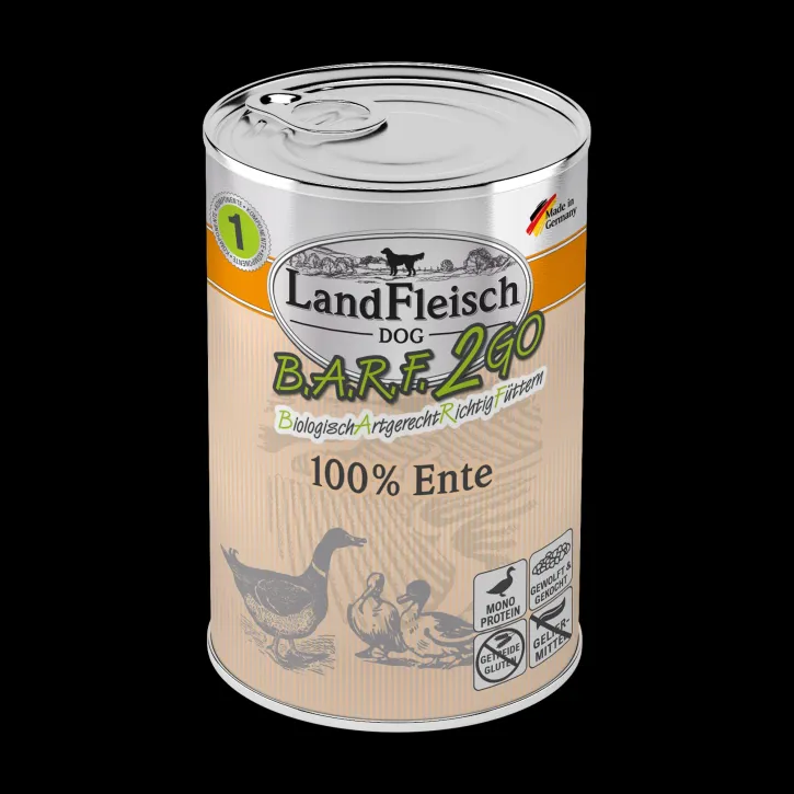 LandFleisch Dog BARF2GO 100% von der Ente 6 x 400 g