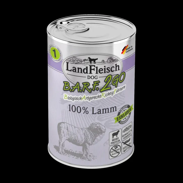 LandFleisch Dog BARF2GO Exklusiv 100% vom Lamm 6 x 400 g