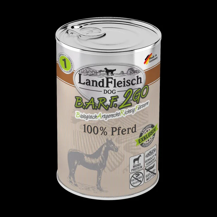 LandFleisch Dog BARF2GO Exklusiv 100% vom Pferd 6 x 400 g