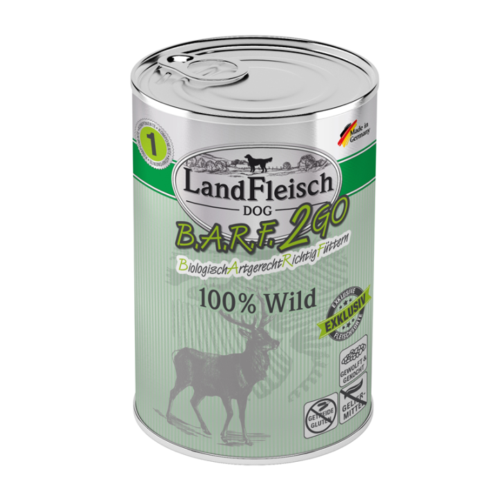 LandFleisch Dog BARF2GO Exklusiv 100% vom Wild 6 x 400 g