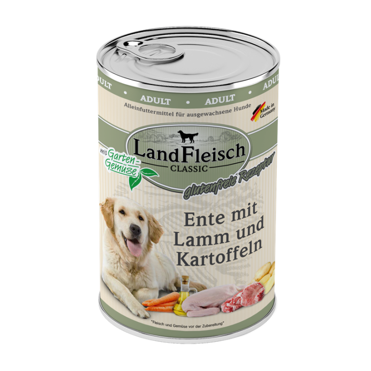 LandFleisch Dog Classic Ente, Lamm und Kartoffeln 12 x 400 g