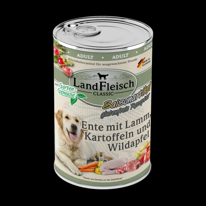 LandFleisch Dog Classic Ente mit Lamm, Kartoffeln und Wildapfel 12 x 400 g