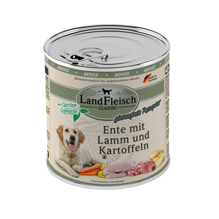 LandFleisch Dog Classic Ente, Lamm und Kartoffeln 6 x 800 g