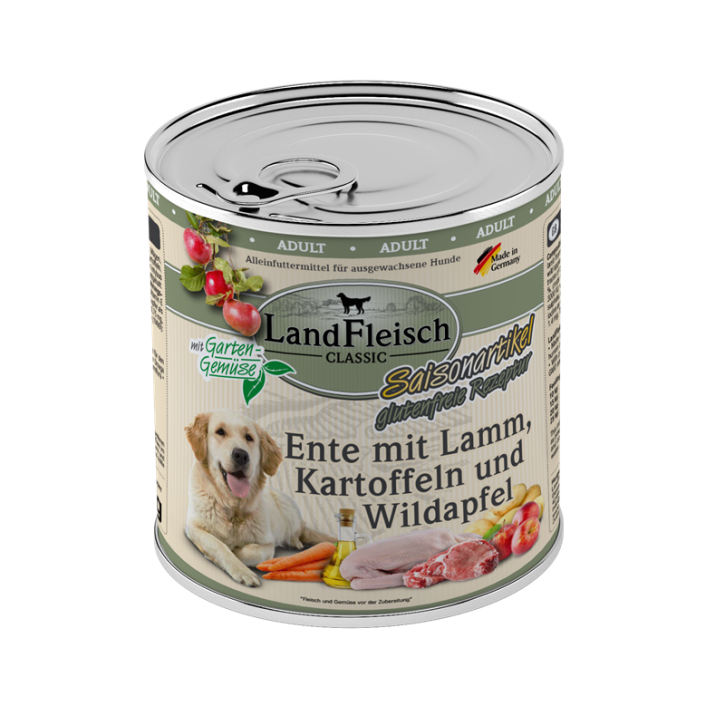 LandFleisch Dog Classic Ente mit Lamm, Kartoffeln und Wildapfel 6 x 800 g