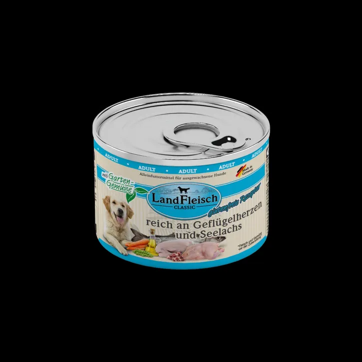 LandFleisch Dog Classic Geflügelherzen und Seelachs 12 x 195 g