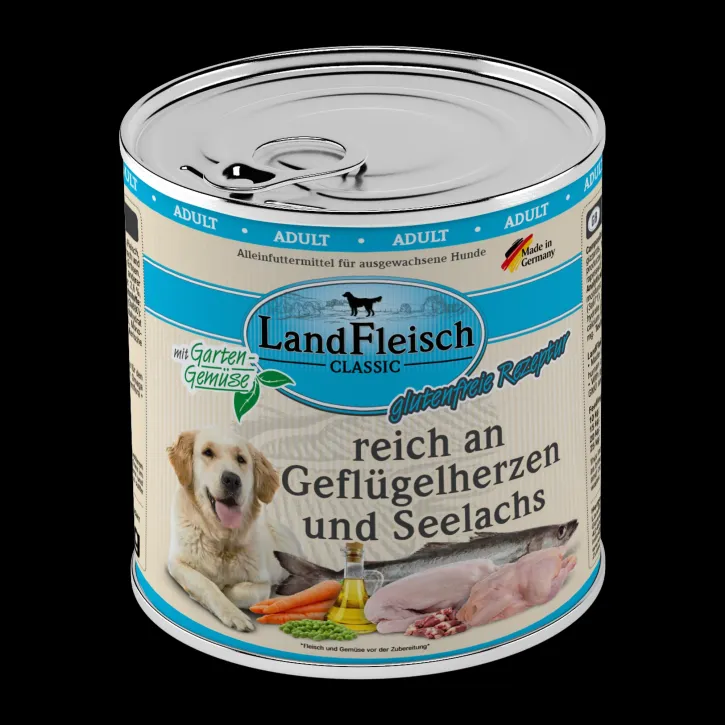LandFleisch Dog Classic Geflügelherzen und Seelachs 6 x 800 g
