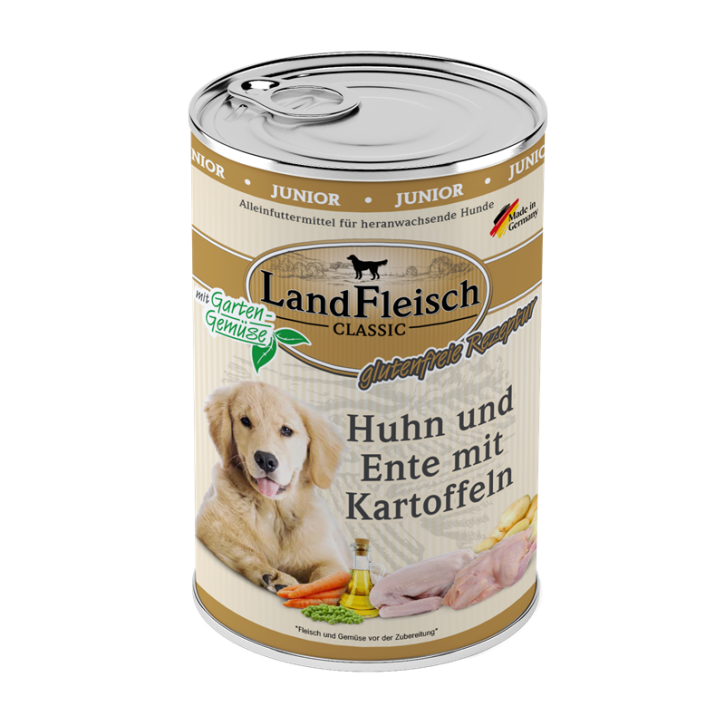 LandFleisch Dog Classic Junior Huhn, Ente und Kartoffeln 12 x 400 g