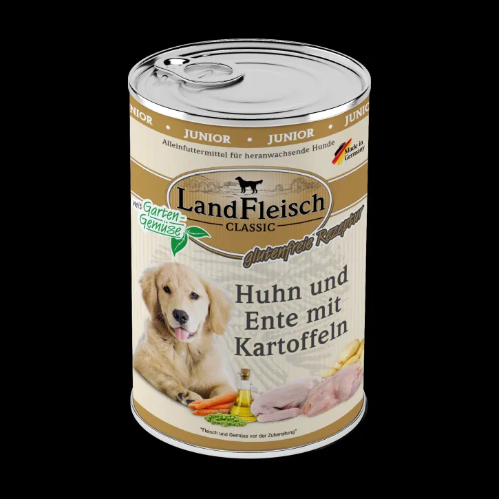 LandFleisch Dog Classic Junior Huhn, Ente und Kartoffeln 12 x 400 g