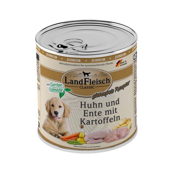 LandFleisch Dog Classic Junior Huhn, Ente und Kartoffeln 6 x 800 g