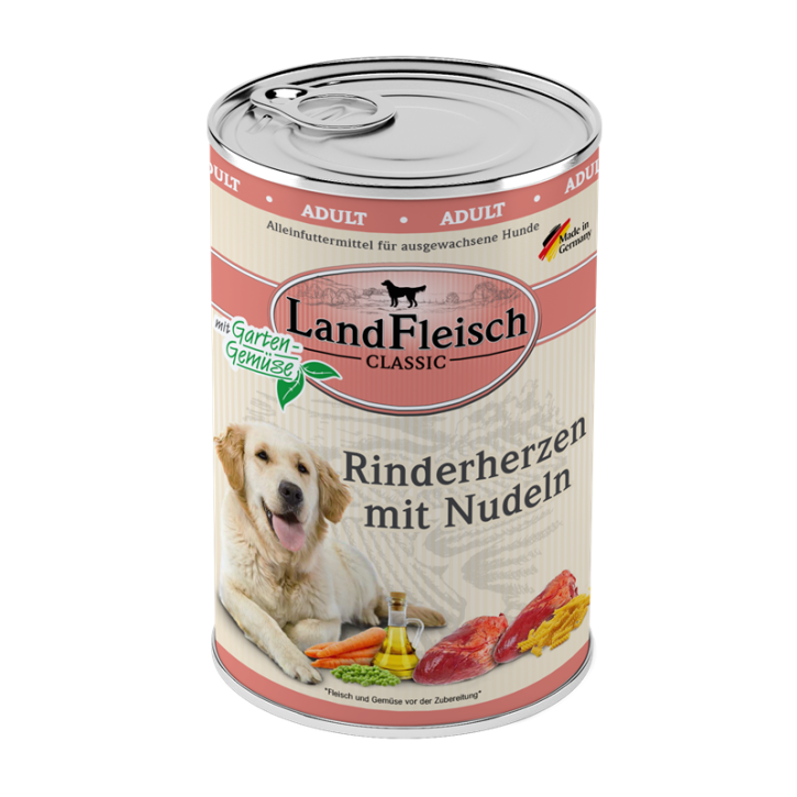 LandFleisch Dog Classic Rinderherzen mit Nudeln 12 x 400 g