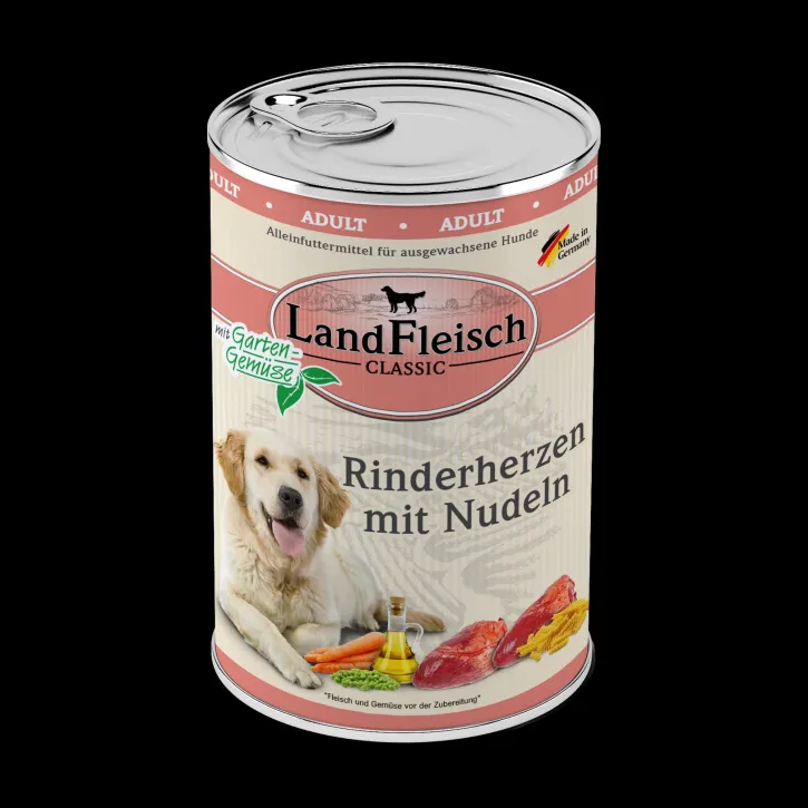 LandFleisch Dog Classic Rinderherzen mit Nudeln 12 x 400 g