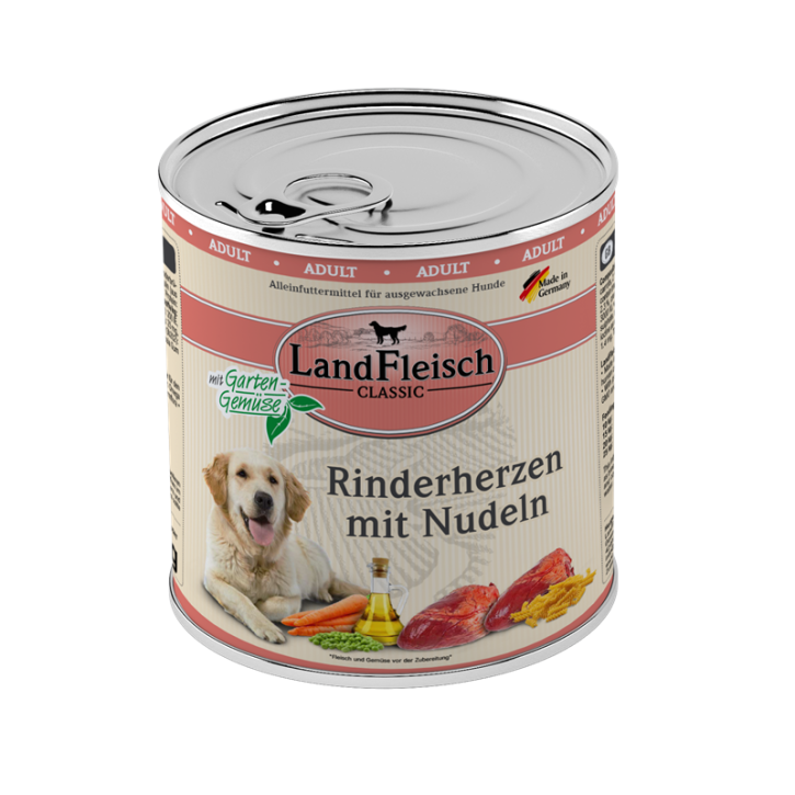 LandFleisch Dog Classic Rinderherzen mit Nudeln 6 x 800 g