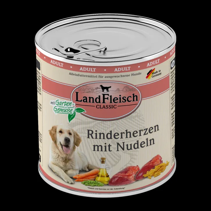 LandFleisch Dog Classic Rinderherzen mit Nudeln 6 x 800 g