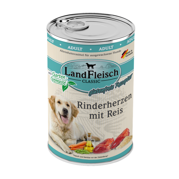 LandFleisch Dog Classic Rinderherzen mit Reis 12 x 400 g
