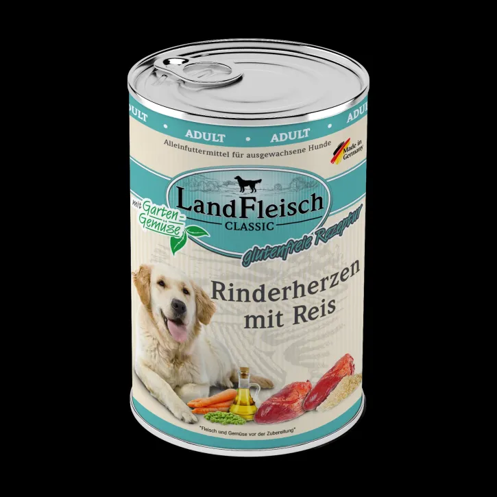 LandFleisch Dog Classic Rinderherzen mit Reis 12 x 400 g