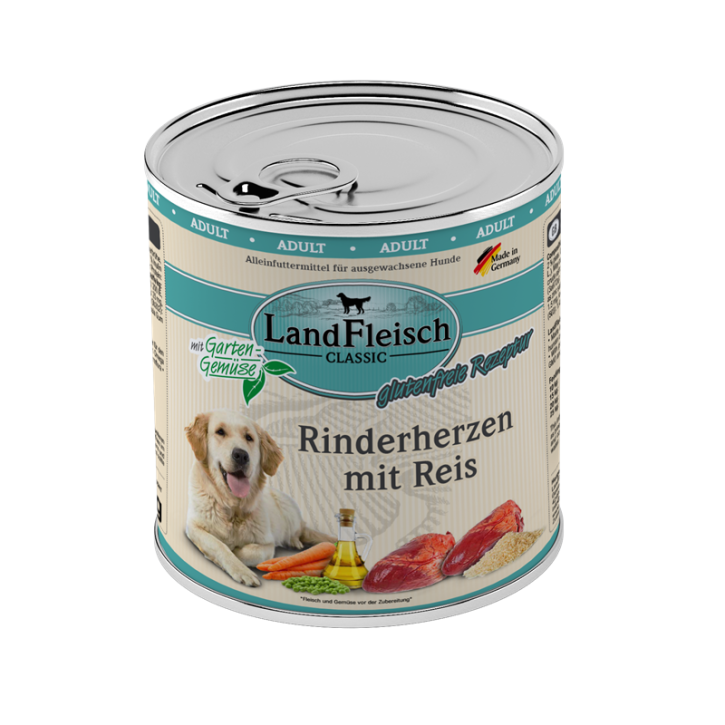LandFleisch Dog Classic Rinderherzen mit Reis 6 x 800 g