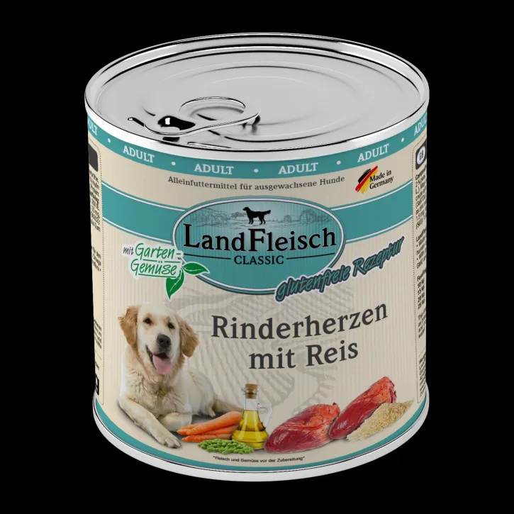 LandFleisch Dog Classic Rinderherzen mit Reis 6 x 800 g