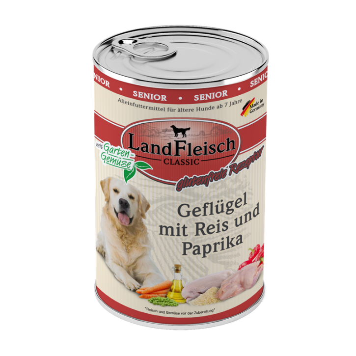 LandFleisch Dog Classic Senior Geflügel mit Reis und Paprika 12 x 400 g